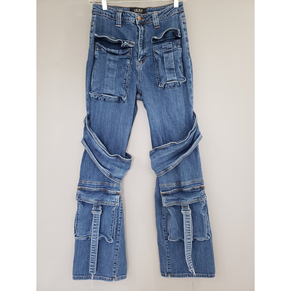 RARE Vintage y2k cargo flare jeans gothic grunge rave utility cybergoth festival